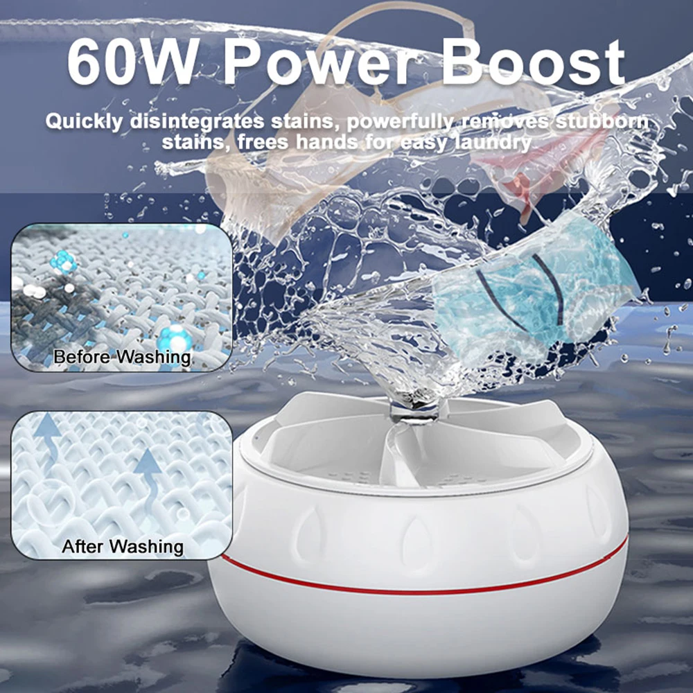 

60W Mini Hight Power Home Dormitory Portable Ultrasonic Turbo Washing Machine Washer For Baby Clothes Underwear Socks Travel USB