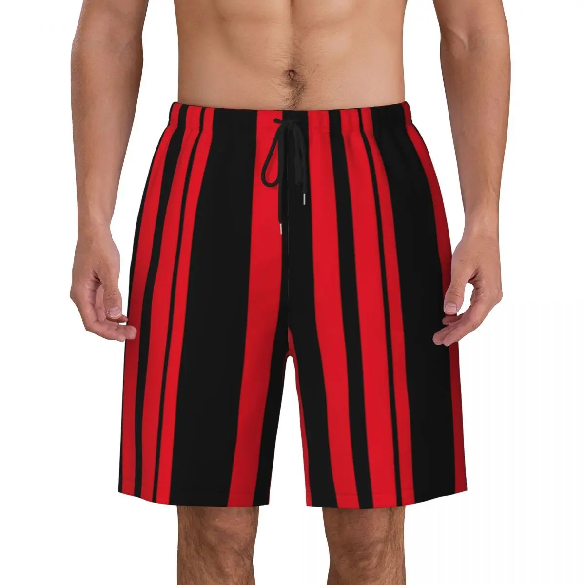 

Two Tone Board Shorts Summer Black And Red Striped Sports Surf Beach Short Pants Man Quick Dry Casual Large Size Beach Trunks