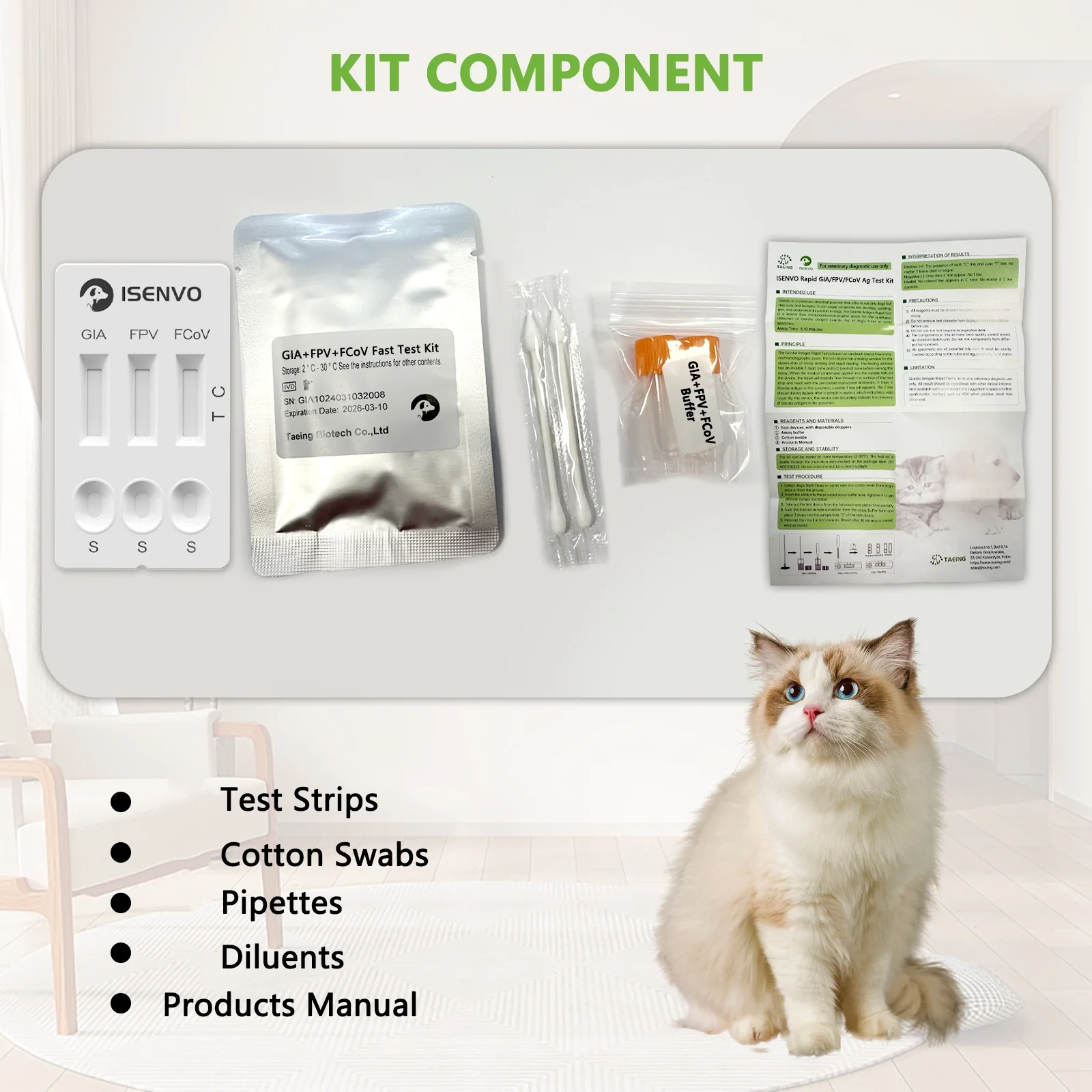 50Pcs FPV+FCOV+GIA 3-in-1 Combo Rapid Test Kit Cats Kitten Home Health Detection