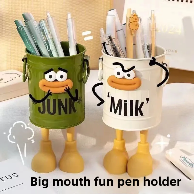 Big mouth plastic pencil holder with letter stickers Long legged desk cute funny pencil holder DIY Arbitrary combination pencil case pen holder pen and brush holder