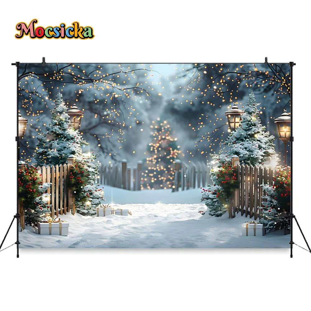 Winter Scene Backdrop 8x6ft Christmas Forest Snowfield Background for Photography Snowy Winter Wonderland Photo Backdrop Xmas Holiday Party Decorations Photo Booth Props for Photoshoot
