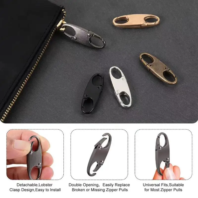 2Pcs 지퍼 클립 도난 방지 더블 오프닝 지퍼 풀 교체 분리형 지퍼 커넥터 지퍼 잠금 Carabiner 클립