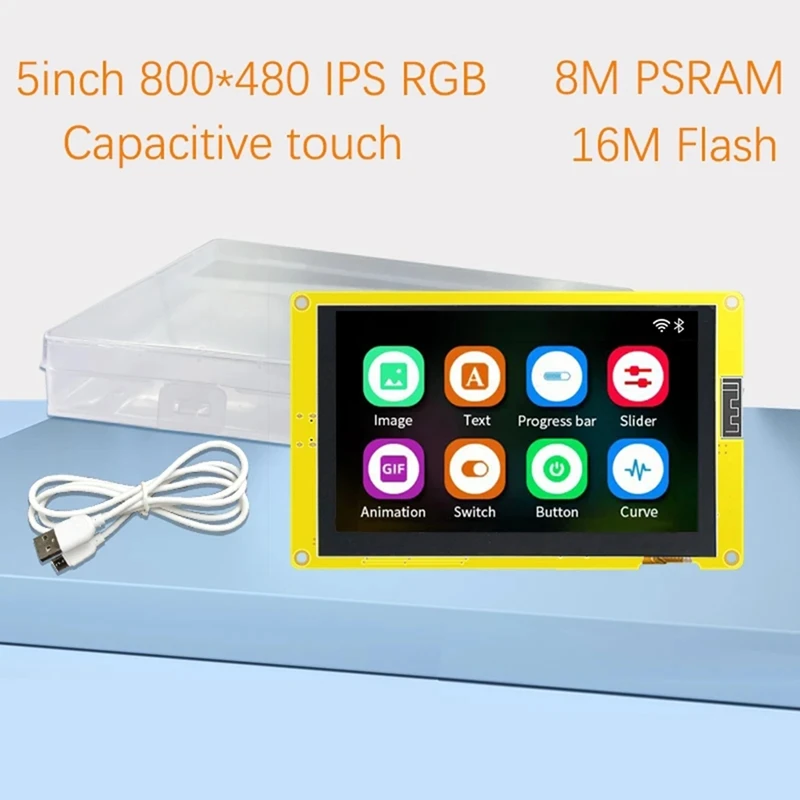 

1Set ESP32-S3 TFT Display Module HMI 8M PSRAM 16M Flash WIFI BT Smart Display MCU 5-Inch IPS LCD (With Touch)