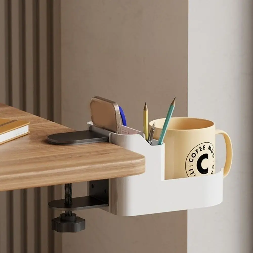 Description Picture 3 of itemHeight Adjustable Side Desk Organizer Mountable Holder Under Desk Storage Rotating Space-Saving Desk Mount Organizer Workplace