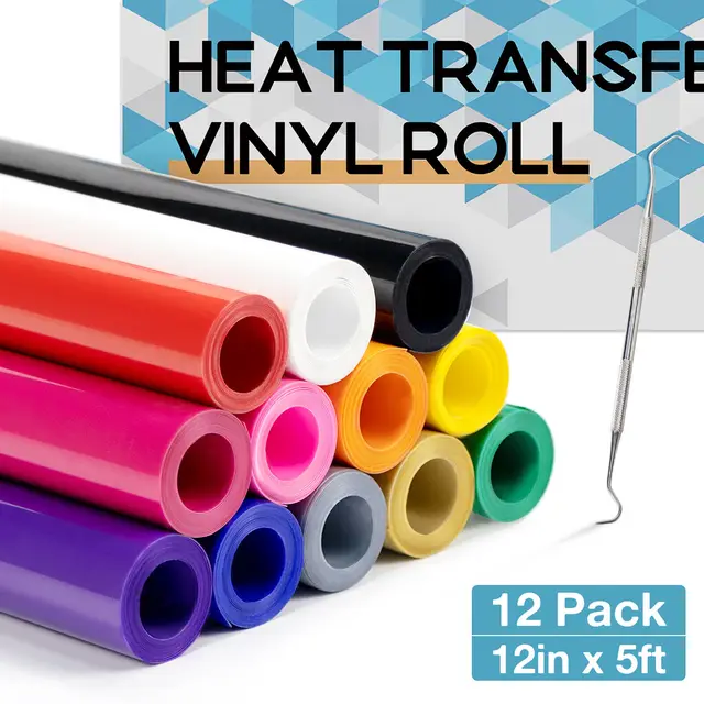 HTVRONT Heat Transfer Vinyl Pu Heat Transfer Vinyl Roll Hot Press Iron-on Tshirt Textiles Film Roll 12inX5Ft,3Ft HTV Vinyl Roll 1
