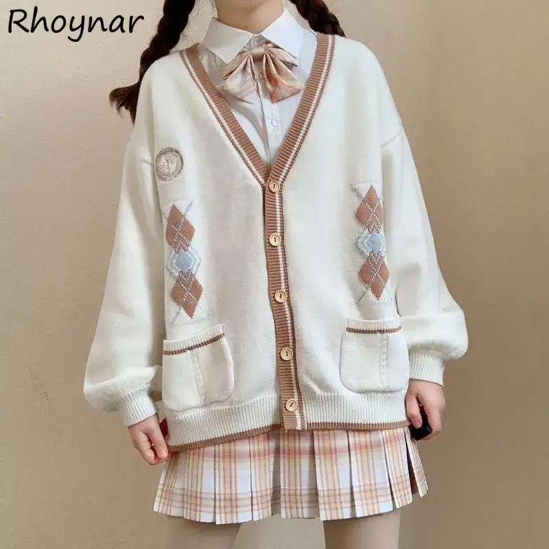 

Cardigan Women Argyle Pockets New Creativity Autumn Warm Loose Sweet JK Basics Japanese Style Leisure Stylish Vintage Prevalent