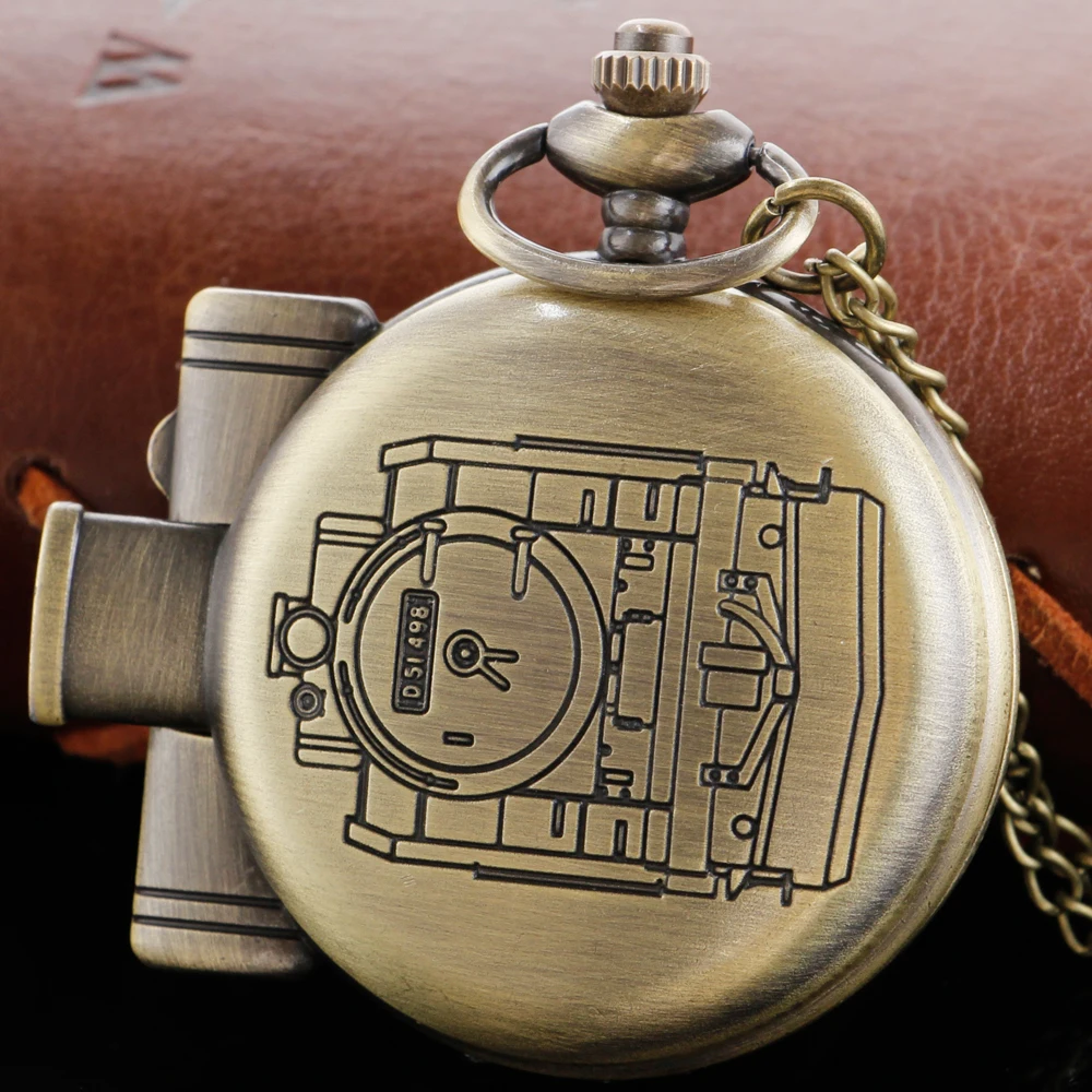 D51498 Bronze Train Shape Quartz Pocket Watch Roman Digital Chain