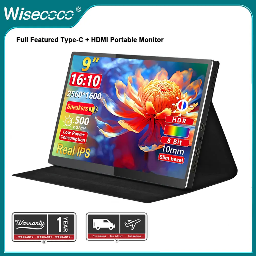 Wisecoco Monitor Portatile 9 ''Qhd 1600P Monitor Portatile Ips Computer Schermo Esterno Display Hdmi Per Pc Mac Xbox Switch