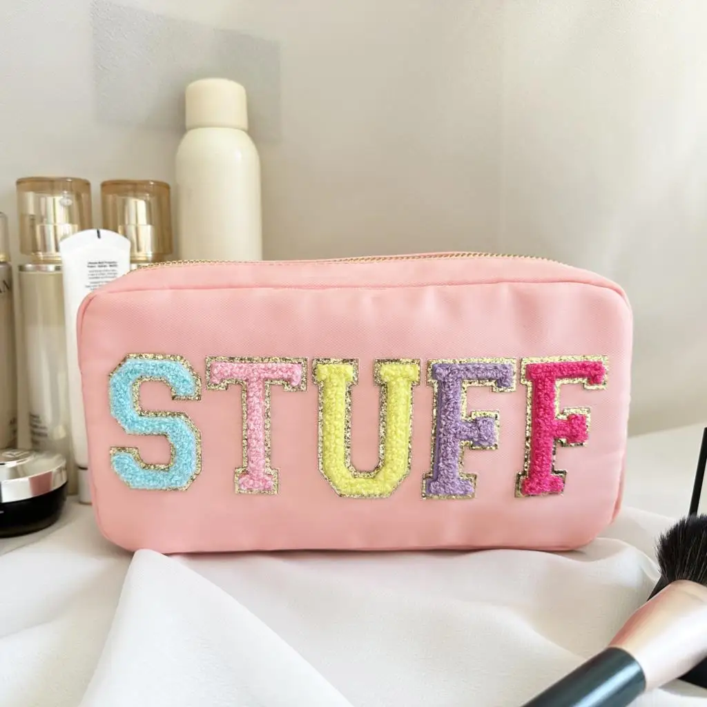 

Sequin Letter Embroidery Women Cosmetic Bag Simple Nylon Ladies Daily Storage Handbags Girls Makeup Box Clutch Purse