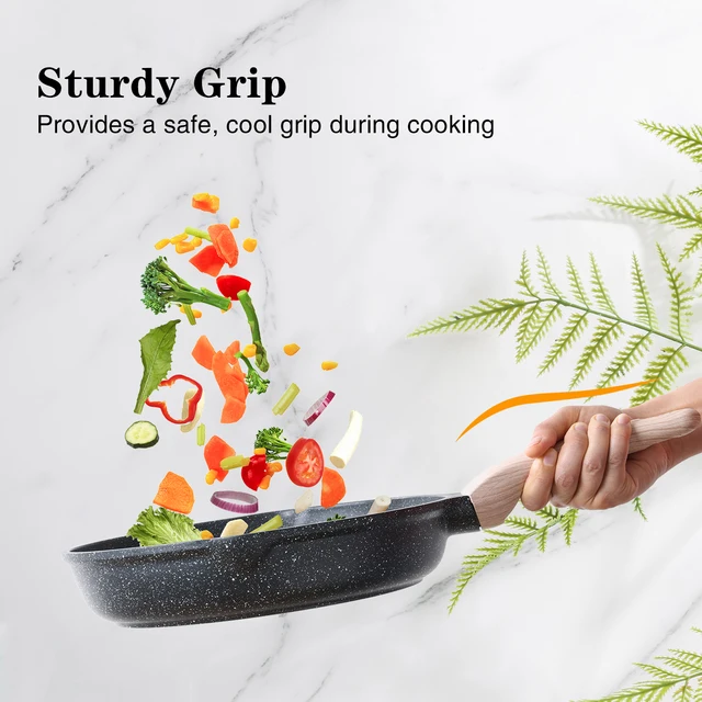 KORDISEN 8/9.5/11 Inch Nonstick Frying Pan Round Induction Cooker Gas Stove Compatible Granite Aluminum Skillet Bakelite Handle 4