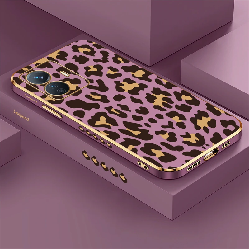 Leopard Pattern Soft Phone Cover with Plating Finish