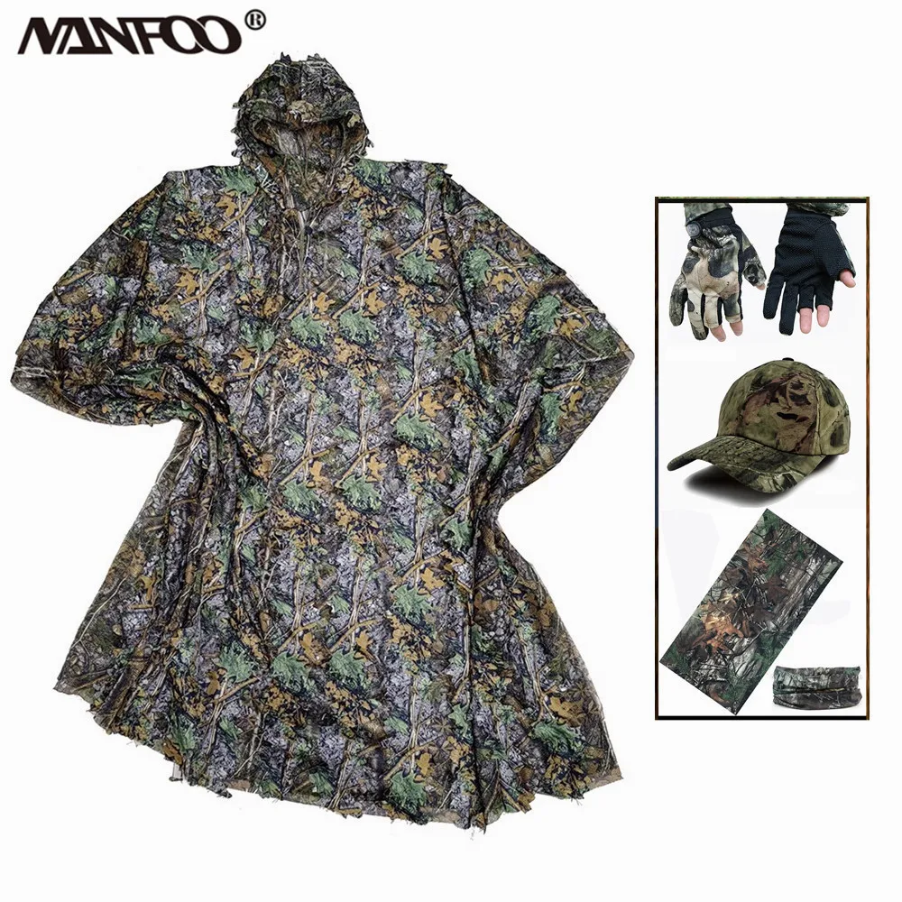 Cape ghillie camouflage bionique 3D - Tenue respirante pêche et observation oiseaux jungle