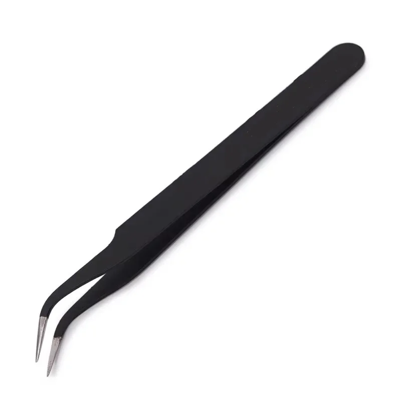 Anit-Static Tweezers, Precision Black DIY Tweezers for Nail Art and Eyelash Extensions Beauty Tools