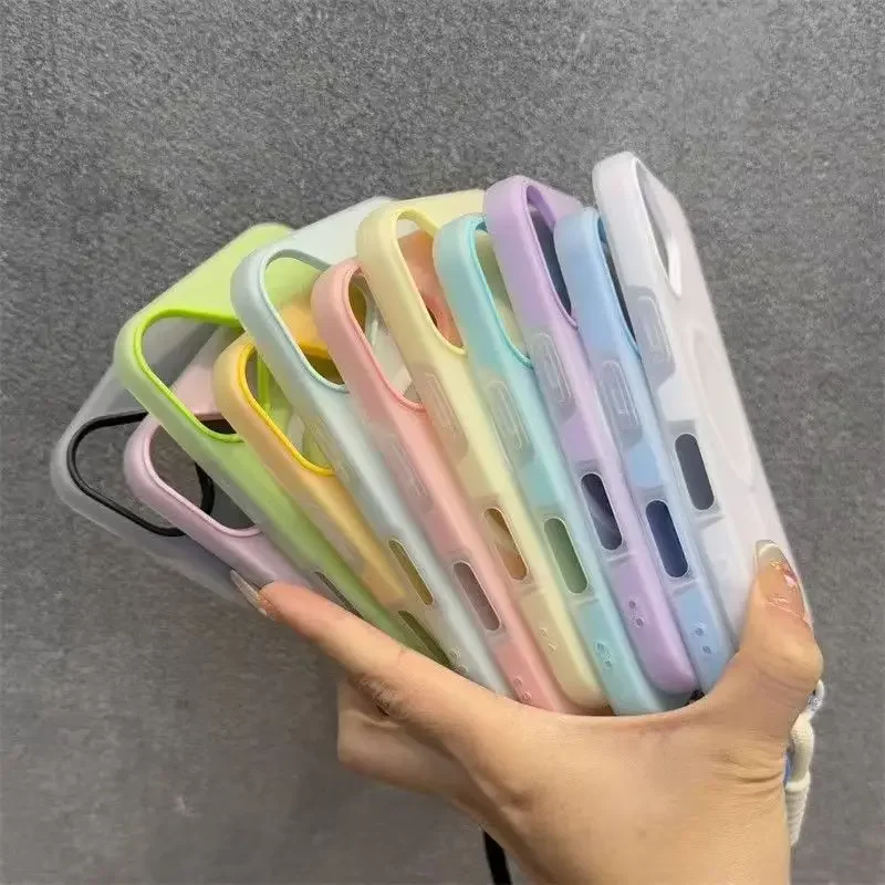 Magnetic Candy Contrast Lanyard Wrist Strap Case with Matte Finish