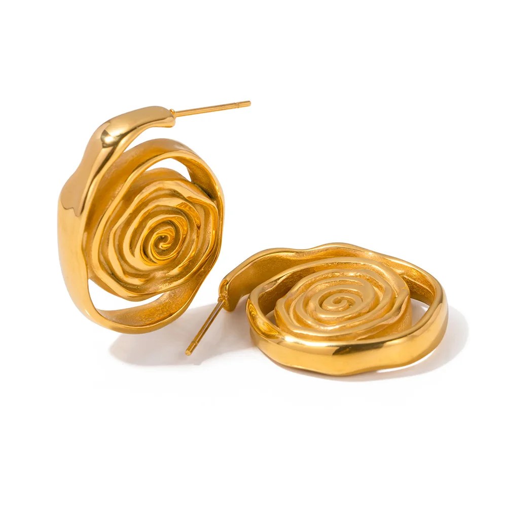 

Stainless Steel PVD 18K Gold Plated Tarnish Waved Hoop Earrings For Woman Jewelry Wholesale Trendy