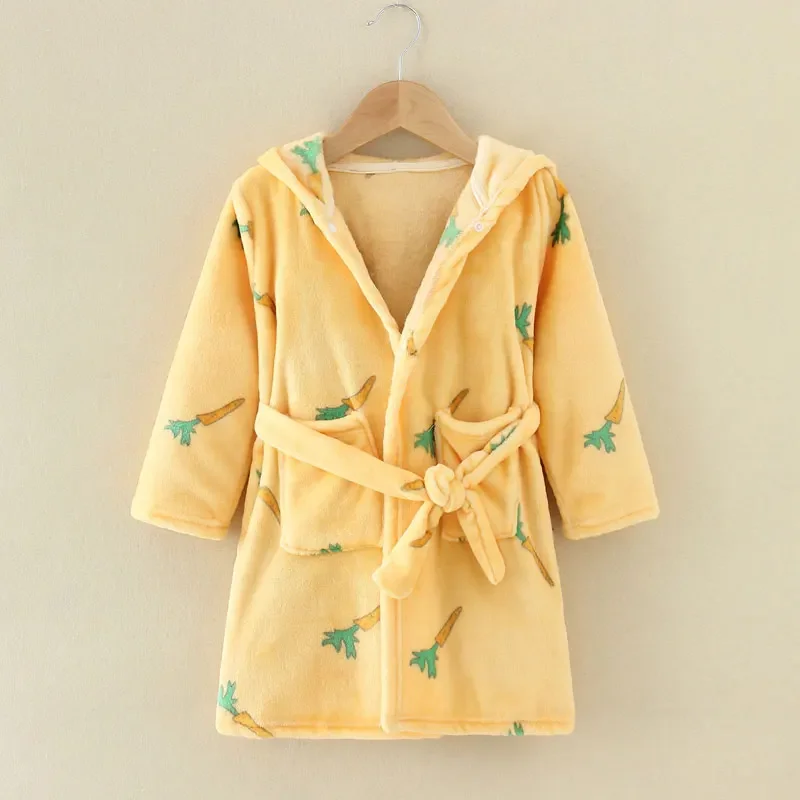 Long Sleeve Hooded Children's Bathrobe Cartoon Print Kids Robe Lovely Animal Boy Bath Robe Spring Autumn Girls Bathrobe