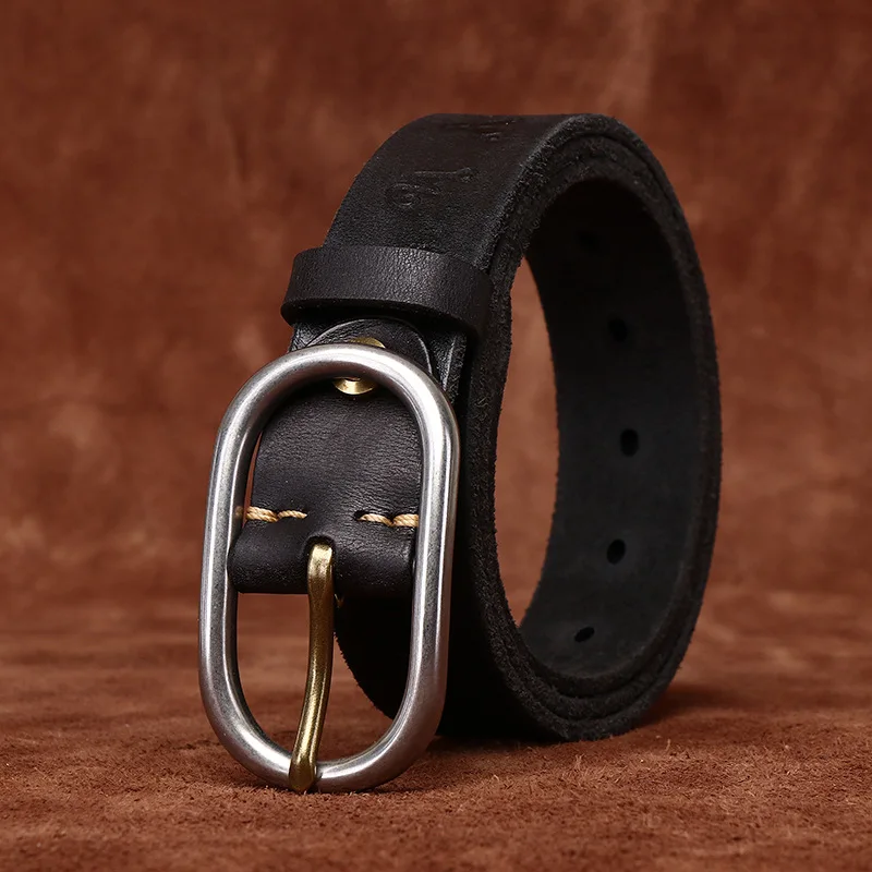3,3 CM Echtes Leder Gürtel für Männer Hohe Qualität Edelstahl Nadel Schnalle Jeans Rindsleder Casual Gürtel Cowboy Bund Männlich – Detail 7