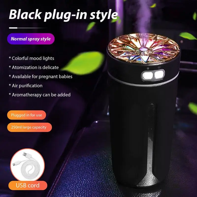 Rechargeable Humidifier for Car Automotive USB Starry Sky Projection Humidifier Automobile Air Freshener with Switchable Lights