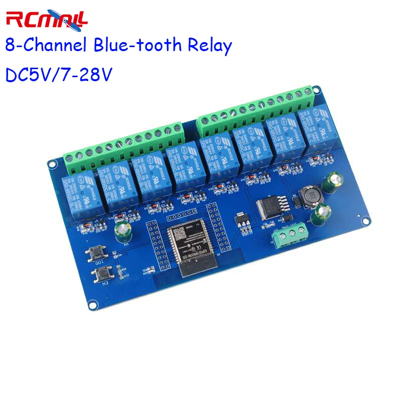 

RCmall 8-Channel Blue-tooth Relay Module 5V/7-28V Power Supply APP Remote Control Switch for IoT Smart Home