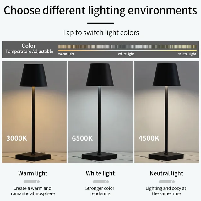 Rechargeable LED Table Lamp Touch Switch 3 Levels Dimmable Desk Lights Bar Club Dinner Creative Decorative Ambient Lighting 4