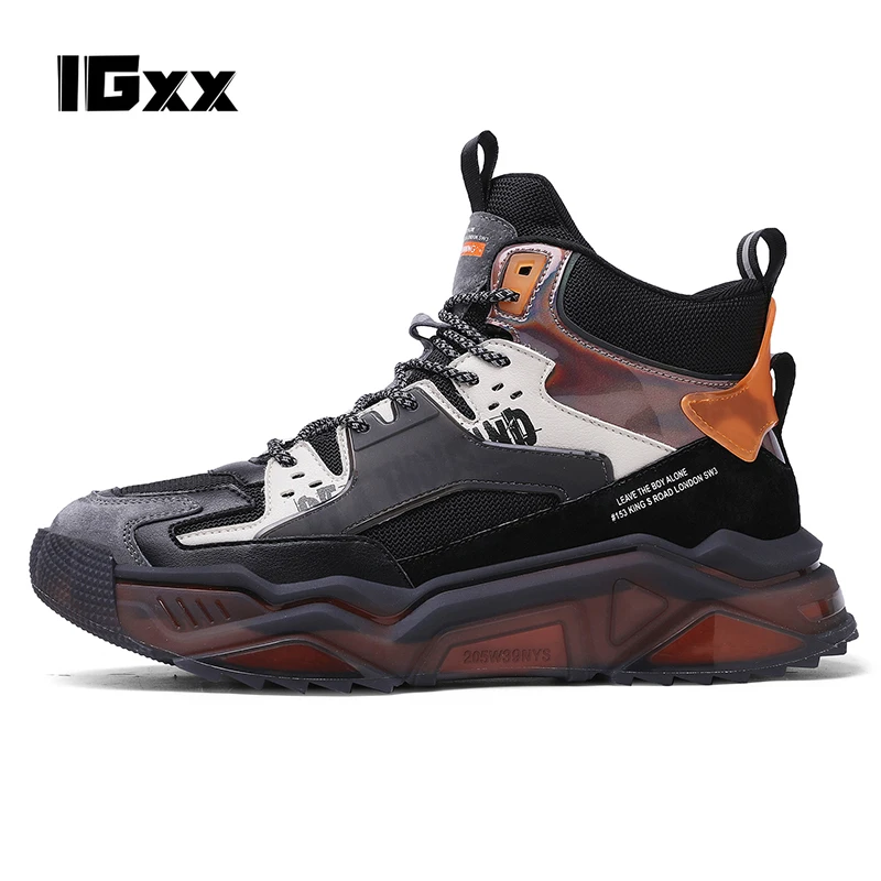 IGxx Men's Punk high-top street sneakers Men fashion high boot new casual for men Bar luminous shoes high quality Elastic band фото