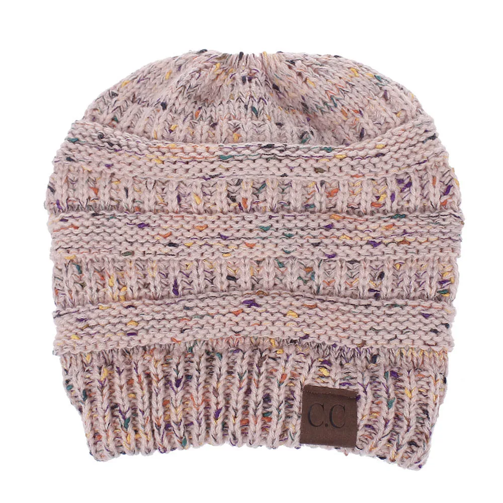 New floral thread mixed color hat, knitted hat, autumn and winter fashion women's ponytail hat 4