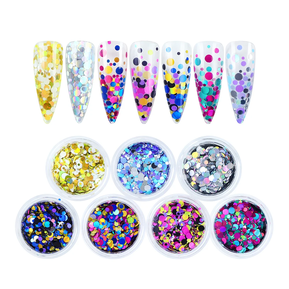 10 ml Nail Art Sequins Holographic Round Shape Nails Accessories Colorful Bubble Glitter Flake Mixed Manicure DIY Art Decoration nail glitter nail decoration nail decorations nail flakes