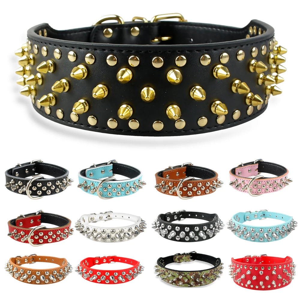 

Spiked Studded Leather Dog Collar For Small Medium Dogs Bulldog Adjustable Anti-Bite Puppy Neck Strap Collars Pet Accessories