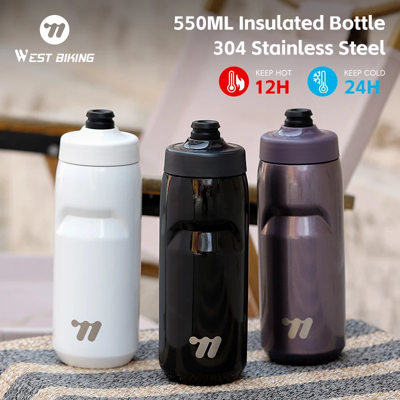 WEST BIKING Bicycle Stainless Steel Insulated Water Bottle 550ml Cycling Thermos Bottle Keep Hot and Cold Sport Water Cup Kettle insulated water bottle