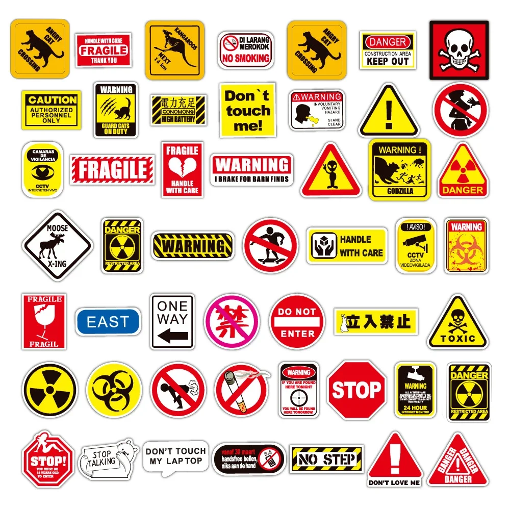50/100pcs Cartoon Warning Stickers Danger Banning Skateboard Guitar Laptop Motorcycle Car Classic Toy Cool Decals Sticker 5
