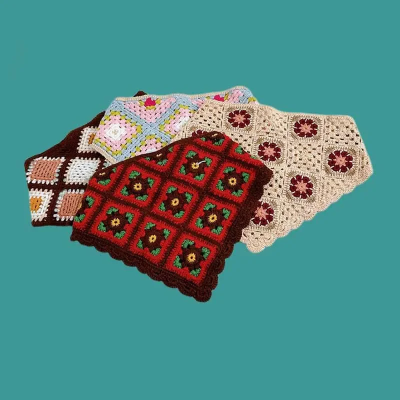 French Ins Retro Handmade Crochet Triangle Headband Towel Female Personality Travel Photo Headscarf Seaside Vacation Hair Band 2