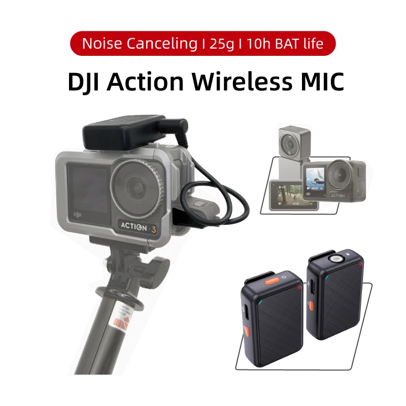 

wireless microphone mic for DJI action 2/3/4 camera pocket3 oa4 mic audio no need mic adapter action camera Accessory hifi sound