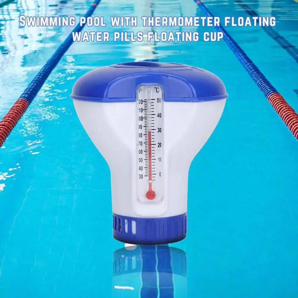 

Pool Floating Dispenser Swimming Pool Chemical Floater Chlorine Bromine Tablets Floating Dispenser with Thermometer