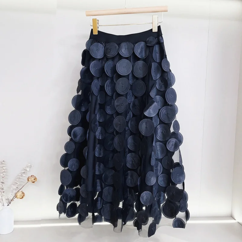 

Special Craft! Design Sense Three-Dimensional Polka Dots Retro Temperament Mid-Length Umbrella Skirt New Skirt Qingyfs