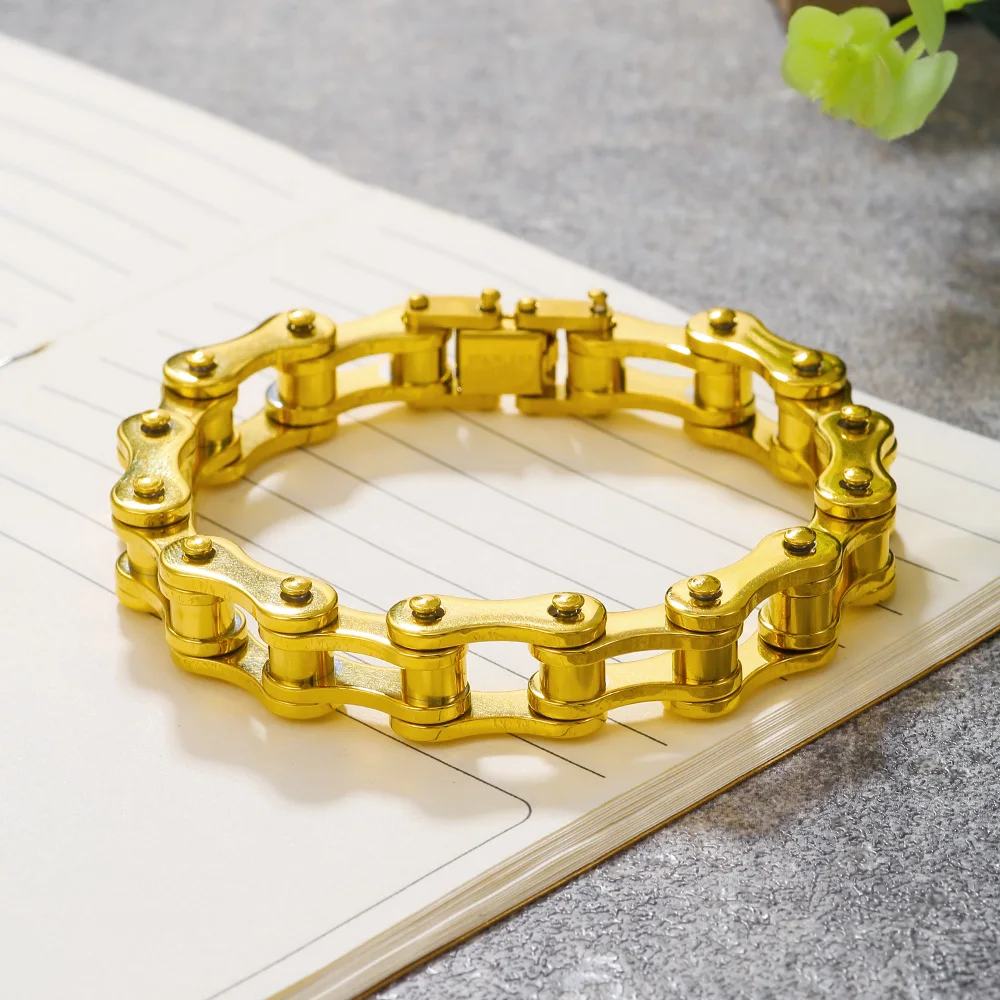 

Vintage No Fade Color Stainless Steel Motorcycle Chain Bracelet For Men 12MM Wide Dailylife Wrist Bangles Male Jewelry