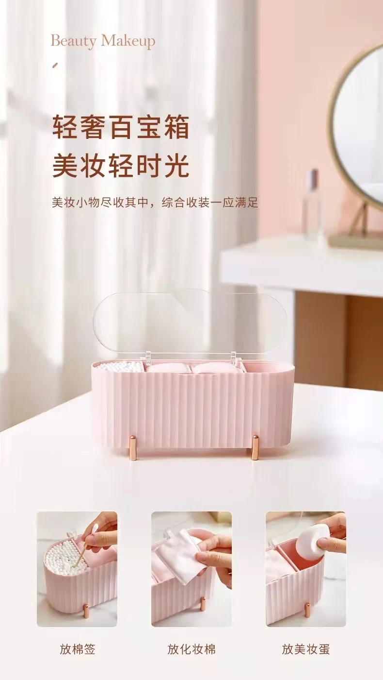 Description Picture 4 of itemCotton Swab Organizer Holder Cotton Pad Storage Box Transparent Remover Paper Makeup Box with Lid Dustproof Desktop Makeup