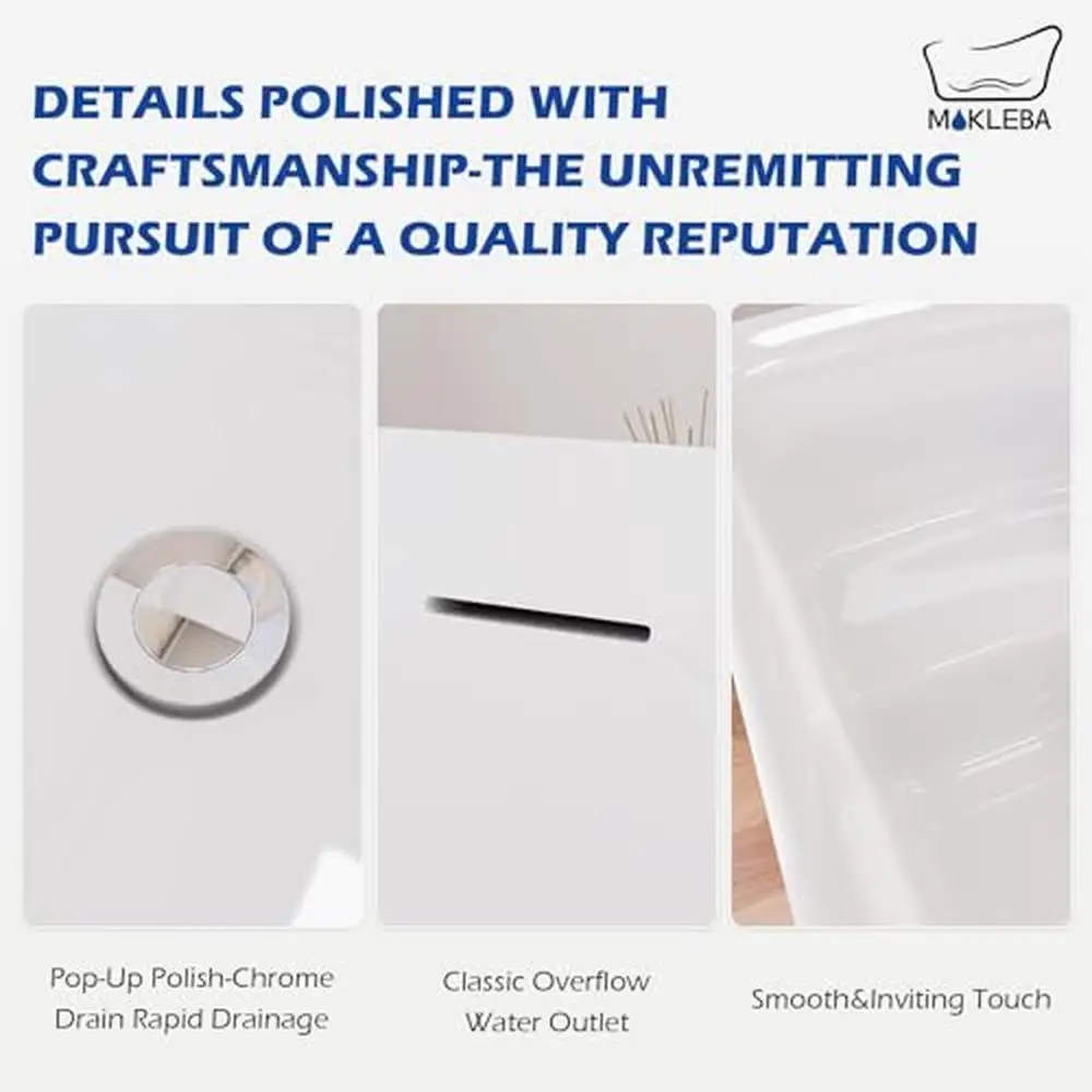 Lucite Acrylic Freestanding Bathtub 47" with Seat Design Japanese Soaking Tub Chrome Drain Slotted Overflow Easy Installation & 6