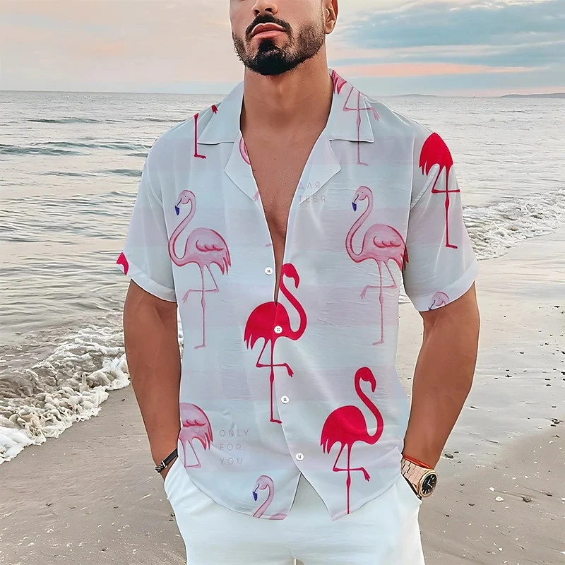 

Flamingo Style Fashion Hawaiian Beach Vacation 3D Print Flower Social Shirt For Blouse Men Casual Y2k Vintage Camisas Casuais