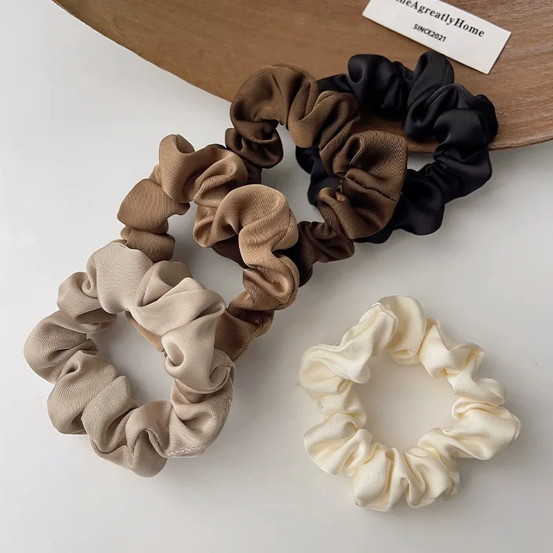 Elegant Solid Color Satin Pleated Scrunchies - Elastic Hair Ties for Women (3/4/5 Pack) Wholesale Accessories