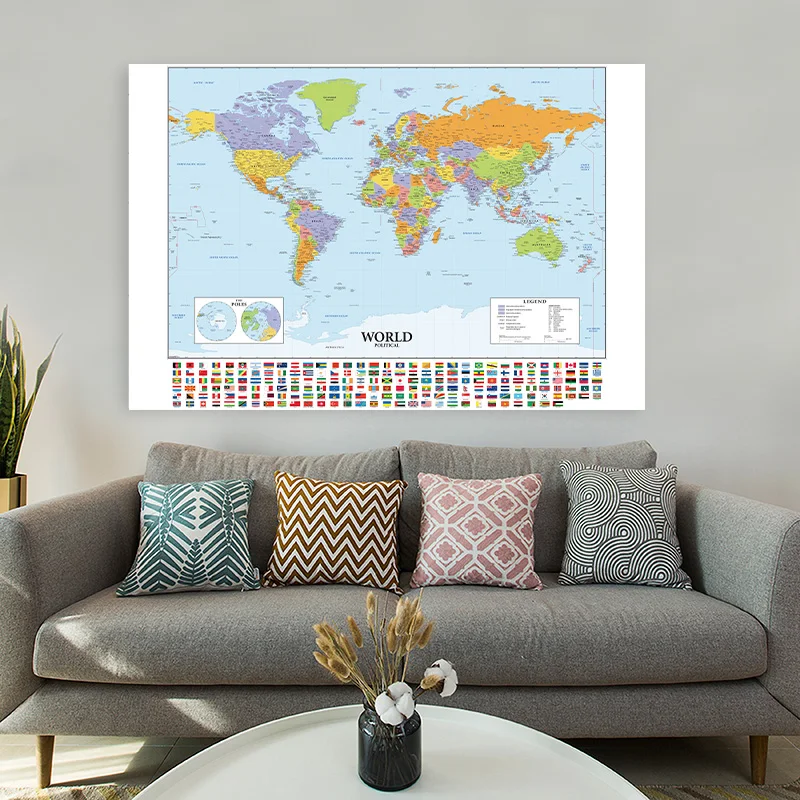 Map of The World 120*80cm In English Detailed Wall Poster Clear Printed Canvas Paintings Classroom Home Decor School Supplies