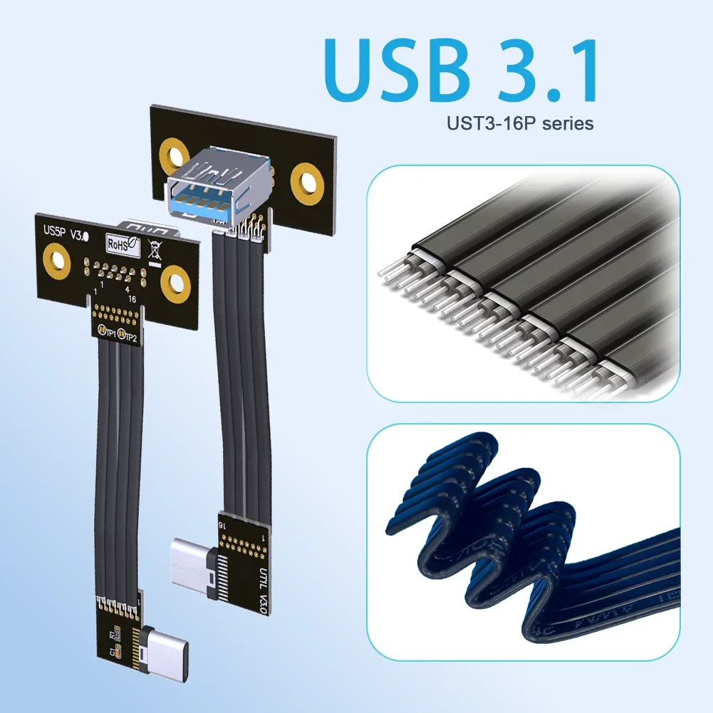 

New USB 3.1 Type C to Type A Flat Extension Shielded Cable 10Gbps Right Angled USB C Male Female FPC FPV Aerial Photography Cord