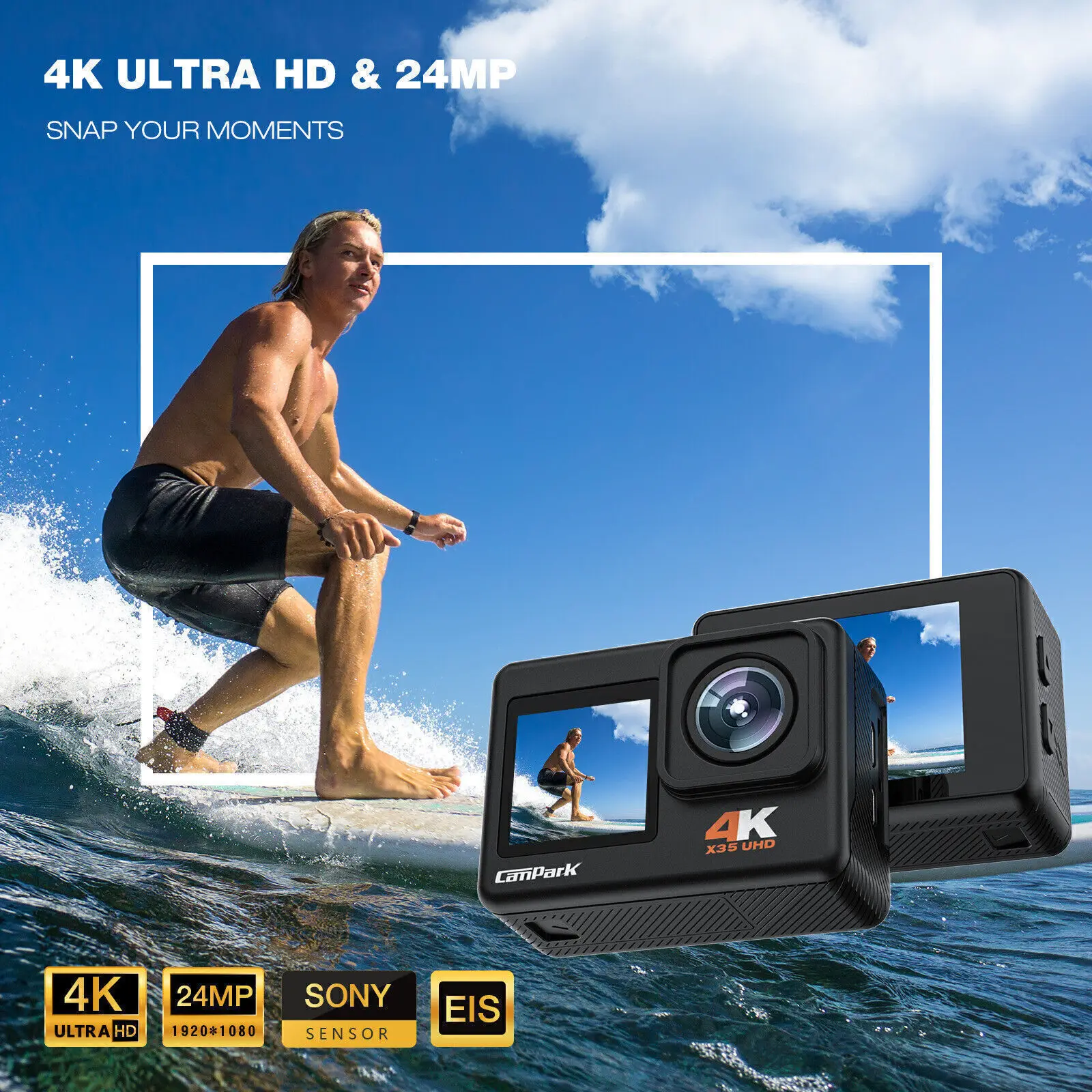 4K Sports Action Camera Dual Screen 24MP 30FPS WiFi 40M Waterproof Underwater Remote Control EIS Anti-shake 170° As Go Pro 2