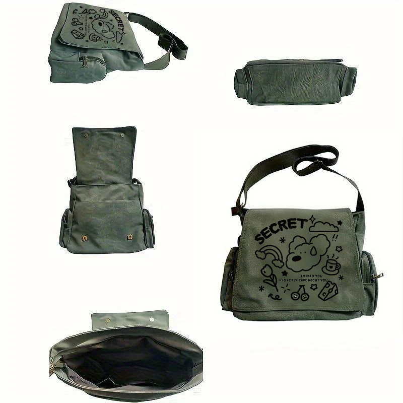 حقيبة كتف قماشية على شكل جرافيتي للنساء ذات سعة كب...