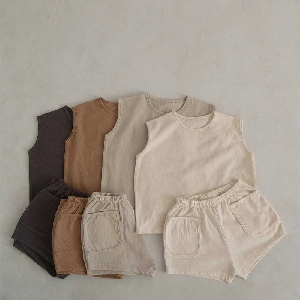 

LZH Clothing For Girls Boys 2023 Fashion Children's Clothing Sleeveless Top +Shorts 2pcs Outfit Kids Clothes Girls Boys 1-3 Year