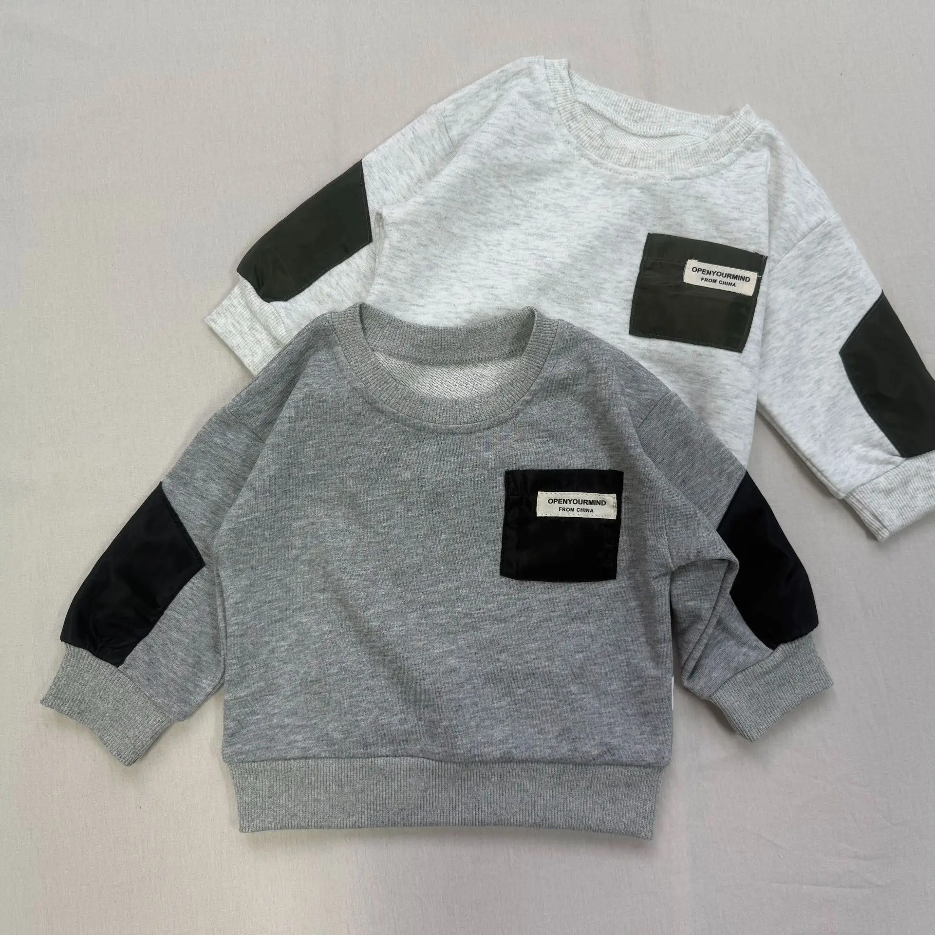 5326 Korean Children's Clothing Spring and Autumn Patch Long Sleeve Boy's Sweatershirt Cotton Casual Pullover Tops