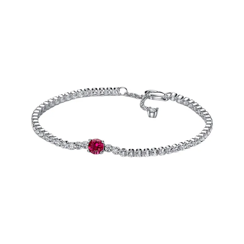 

Silver 925 Wrist Tennis Strand Bracelets For Women Jewelry Prong Set Large Red Crystals Pave Clear CZ Lobster Clasp 3 Jump Rings