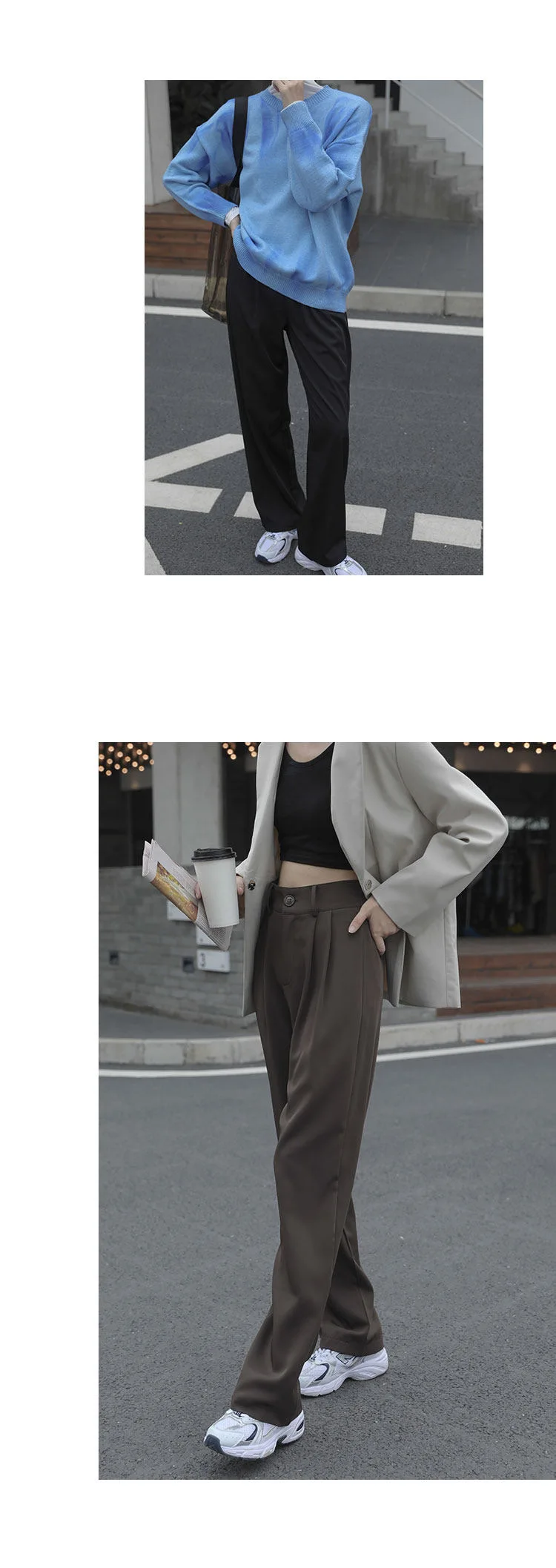 grey sweatpants Wide-leg Suit Pants Women's Loose Coffee High-waisted Drapey Mopping Pants Autumn Straight Fashion Slim Casual Pants Trousers chino pants