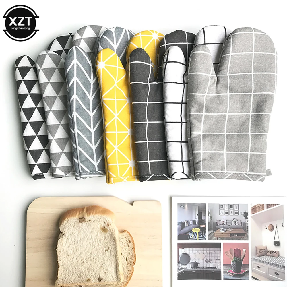 Silicone Oven Mitts Kitchen Gloves Silicone Oven Gloves Cotton Pot Holders Kitchen Potholders Pad Stove Oven Gloves Set Mitts Heat Resistant Thermal Anti-heat Take Hot Pot Cooking Insulation Gloves