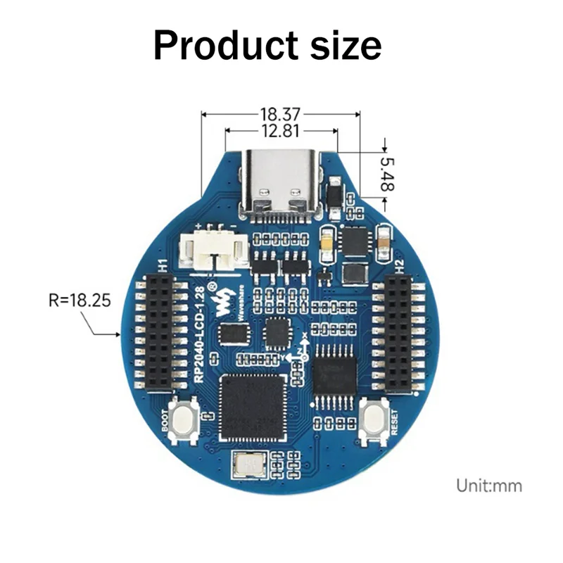 Waveshare for Raspberry Pi RP2040 Microcontroller Development Board1.28 Inch Circular LCD Display Screen with Sensor MicroPython