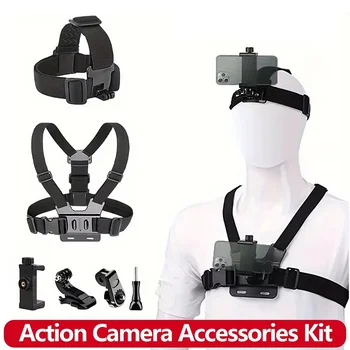 Kit Accessori All-in-One per Action Camera: Cinghia per la Testa, Cinghia per il Petto, Supporto Regolabile per iPhone, GoPro, DJI Osmo, SJCAM, AKASO, Insta360